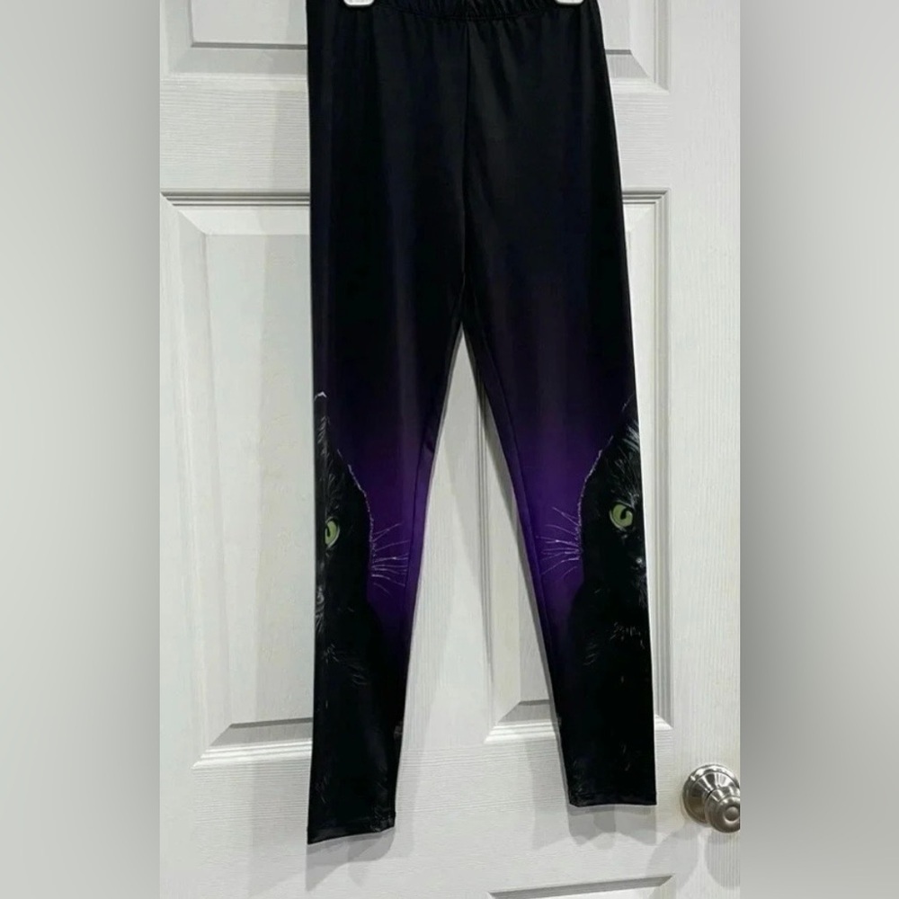 Awake Black Cat Women’s Leggings XS Black Purple Kitty Kitten NWT Kohls Tights